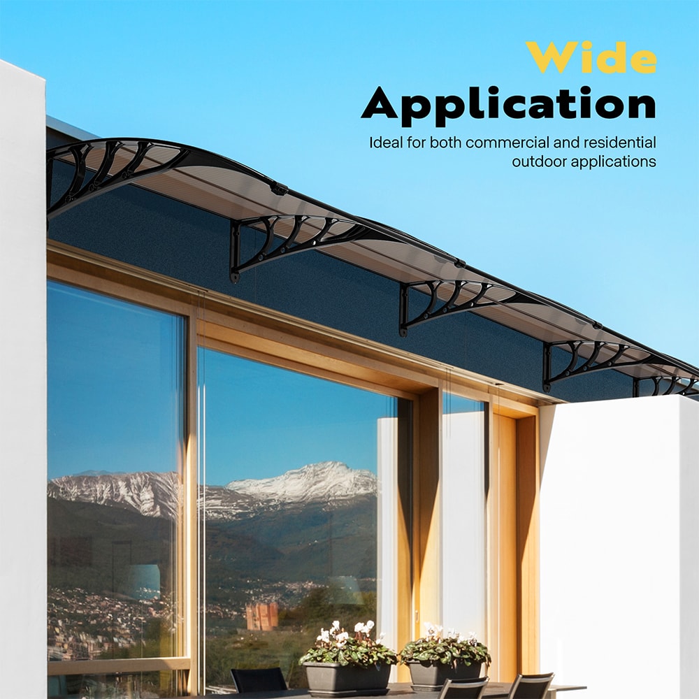 VIVOHOME Polycarbonate Window & Door Awning - 40" X 120", Brown With Black Brackets, 2-Piece Spliced Design