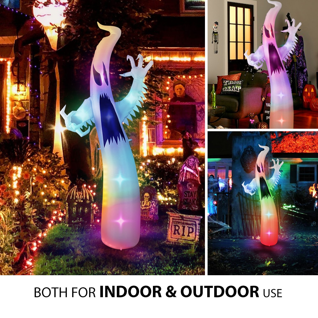 YIHONG 12 Ft hotsell Halloween Inflatables Scary Ghost with Color Changing LEDs Decorati