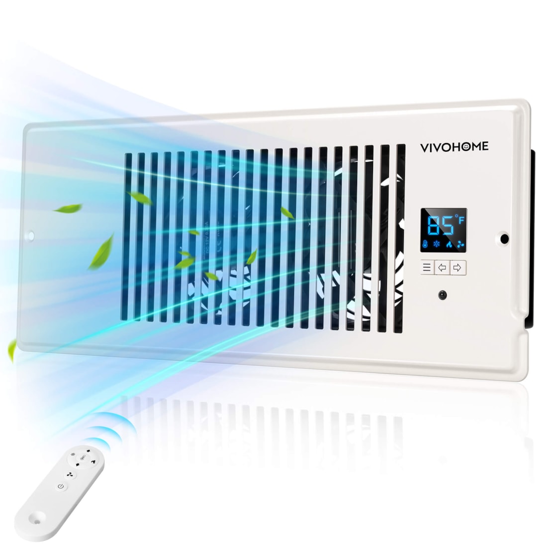 VIVOHOME 4" x 12" Opening Smart Vent Register Booster Fan with Intelligent Thermostat & 10-Speed Remote Control - 13.8" x 5.5" Vent Cover for Room, Floor, Wall - White