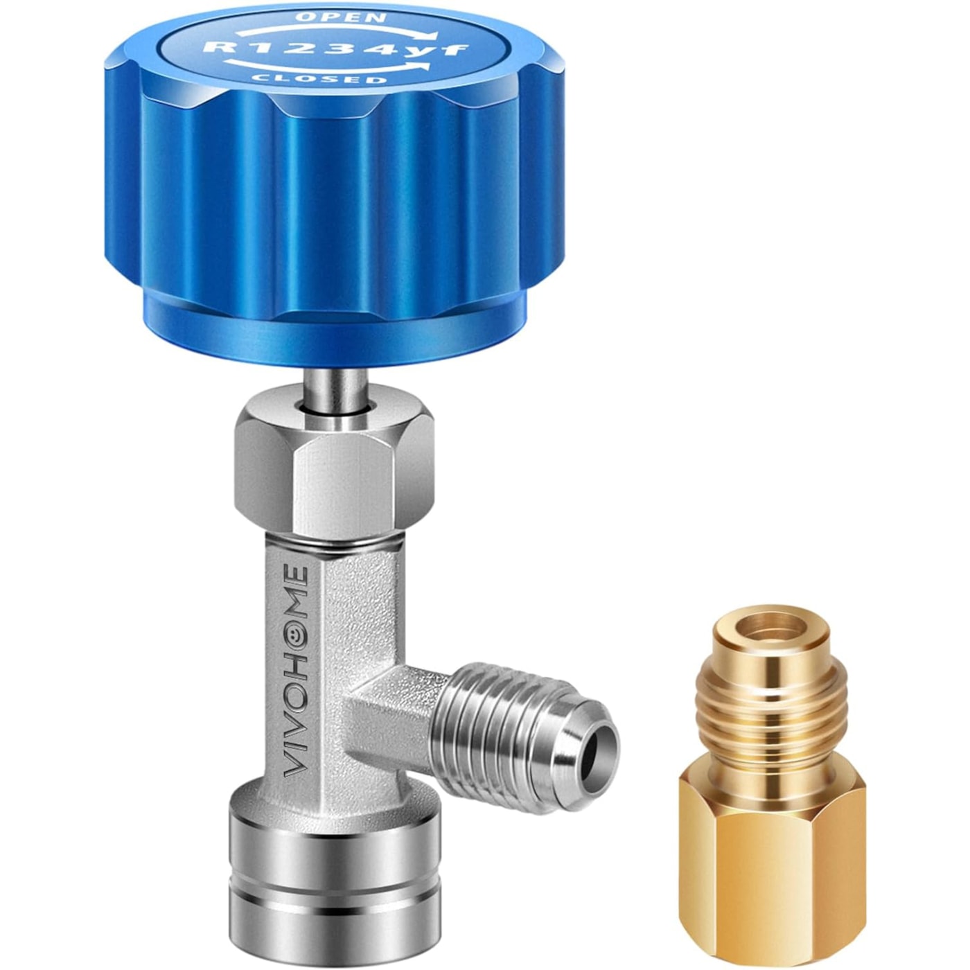 VIVOHOME R1234yf Self Sealing Can Tap Valve with Tank Adapter for 1/4" and 1/2" AC Charging Hoses