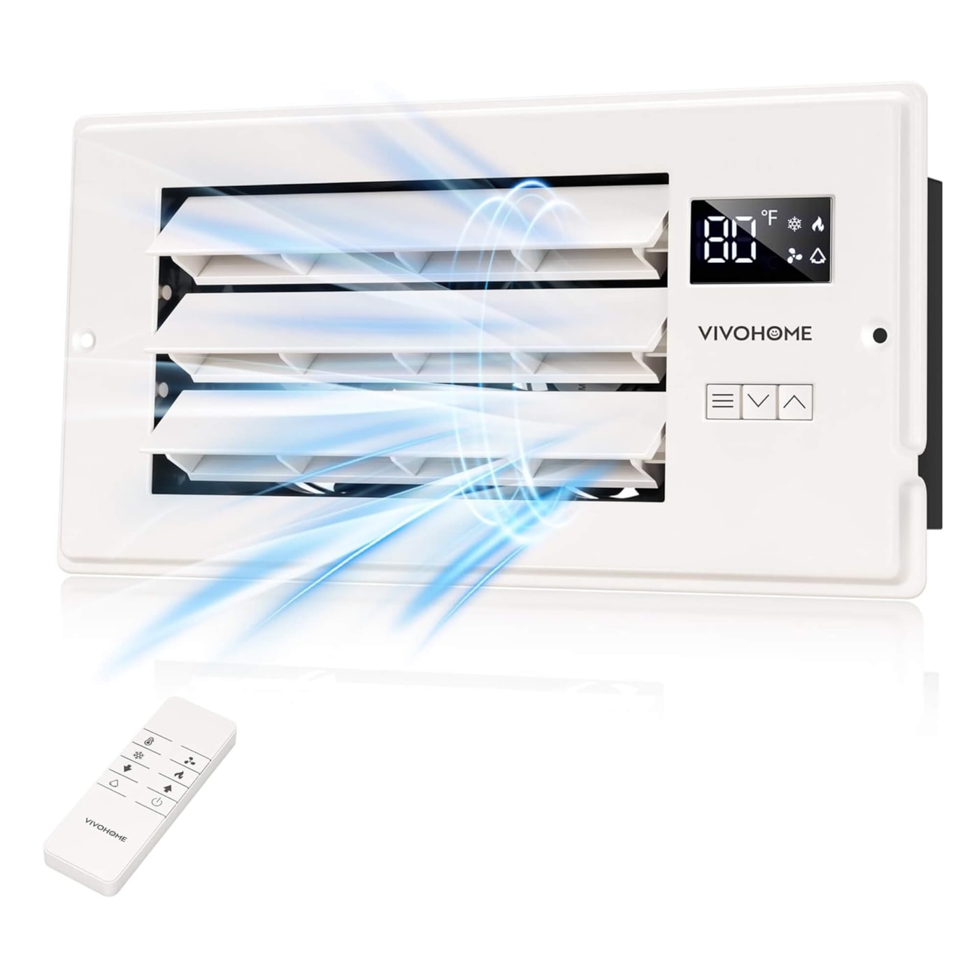 4'' x 12'' Opening Register Booster Fan with Adjustable Wind Direction Louver, Smart Intelligent Thermostat & 10-Speed Remote Control - 13.8" x 5.5" Vent Cover for Room, Floor, Wall - White