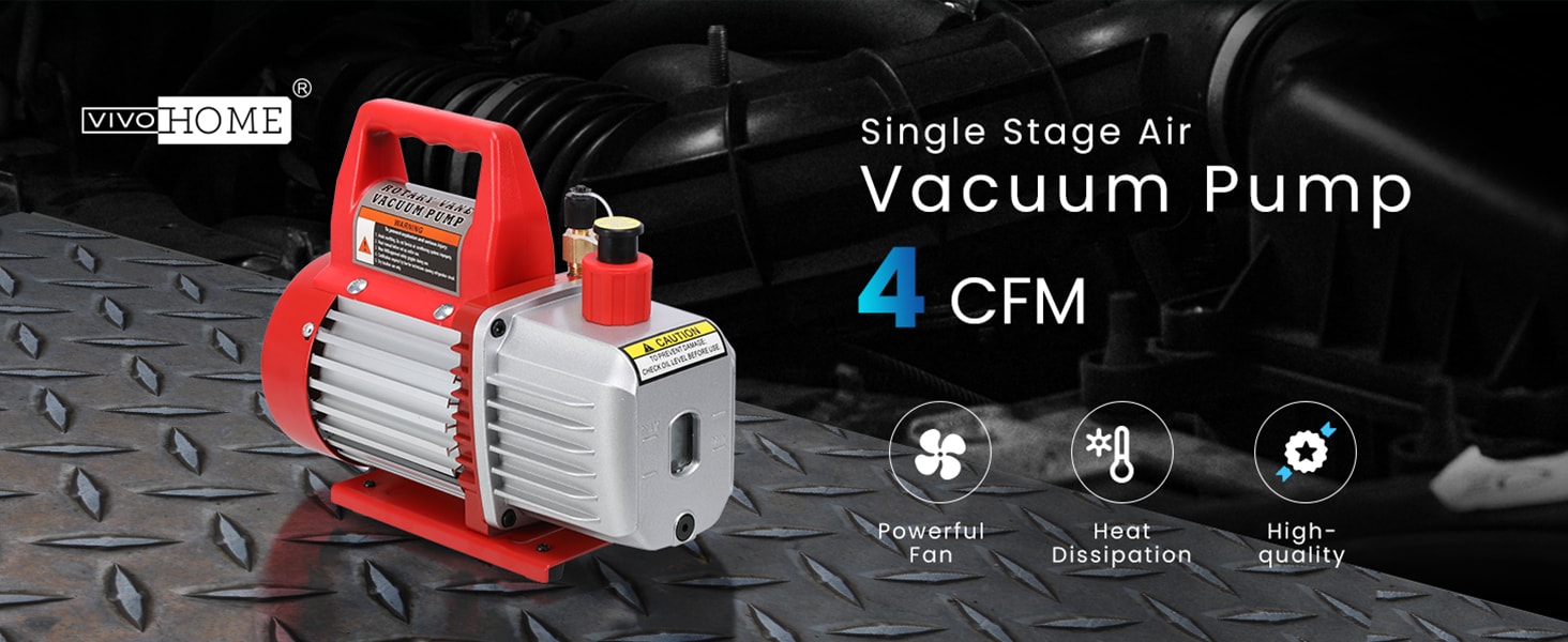 VIVOHOME VH1786 1.5 HP 14. 4CFM 2 Stage HVAC Vacuum Pump And 4 Way Manifold Gauge Kit With 5 Ft. Hoses For R134a R12 R22 R502 R410A