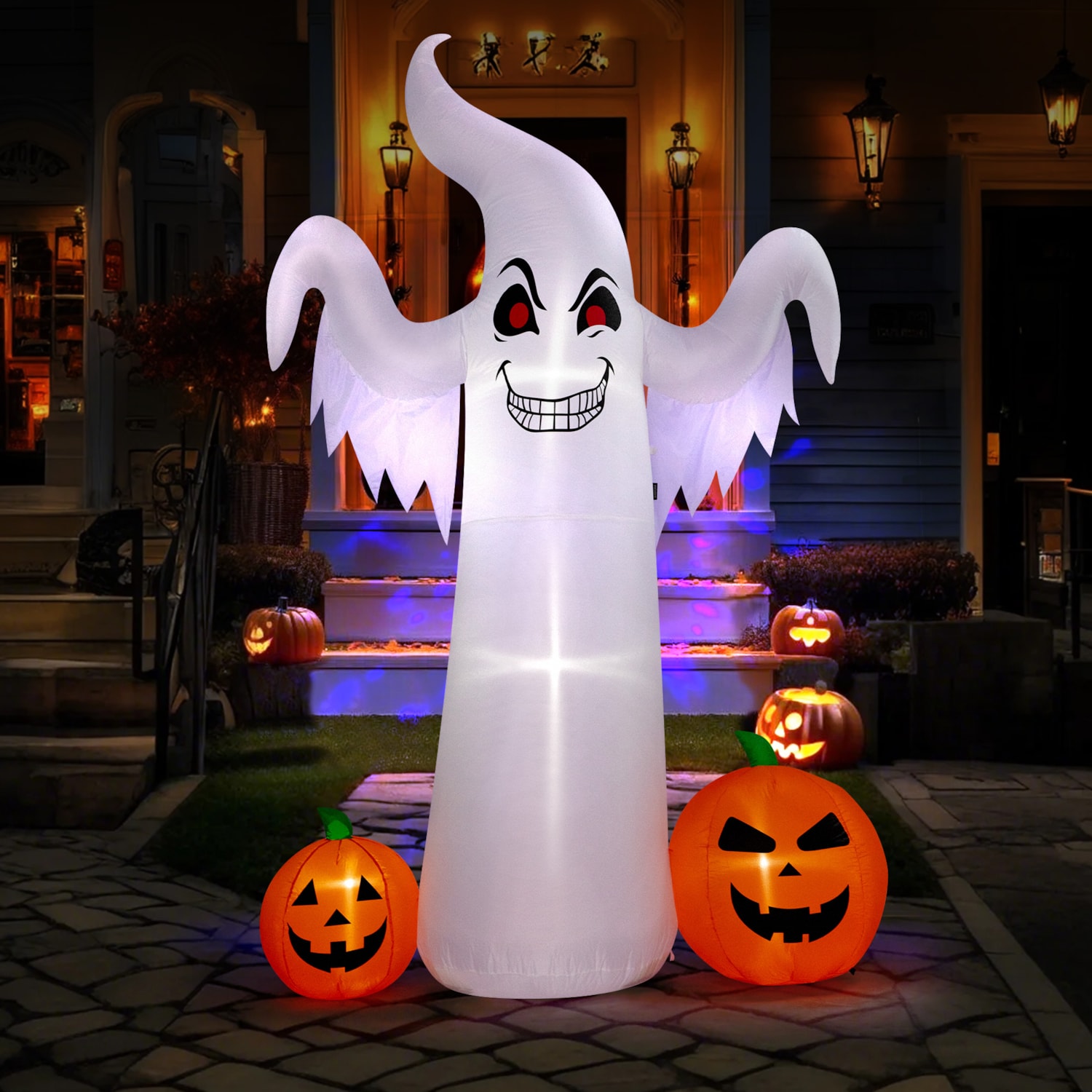 8ft Halloween White Ghost Family with Spooky Sign LED deals Blow Up