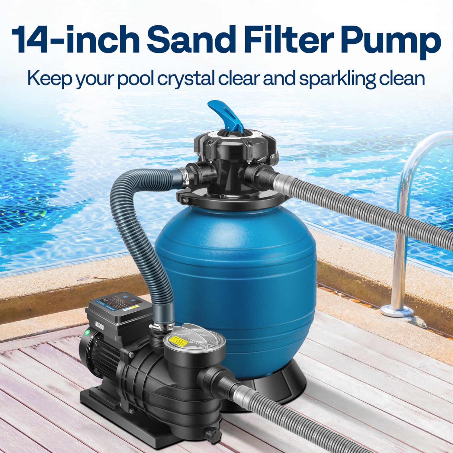 VIVOHOME 14-Inch Sand Filter Pump with Timer 2850 GPH Fits 12700 Gallons Above Ground Pool, 6 Way Valve 63.9 Pound Sand Capacity w/ 2 Adapter Conversion Kit 
