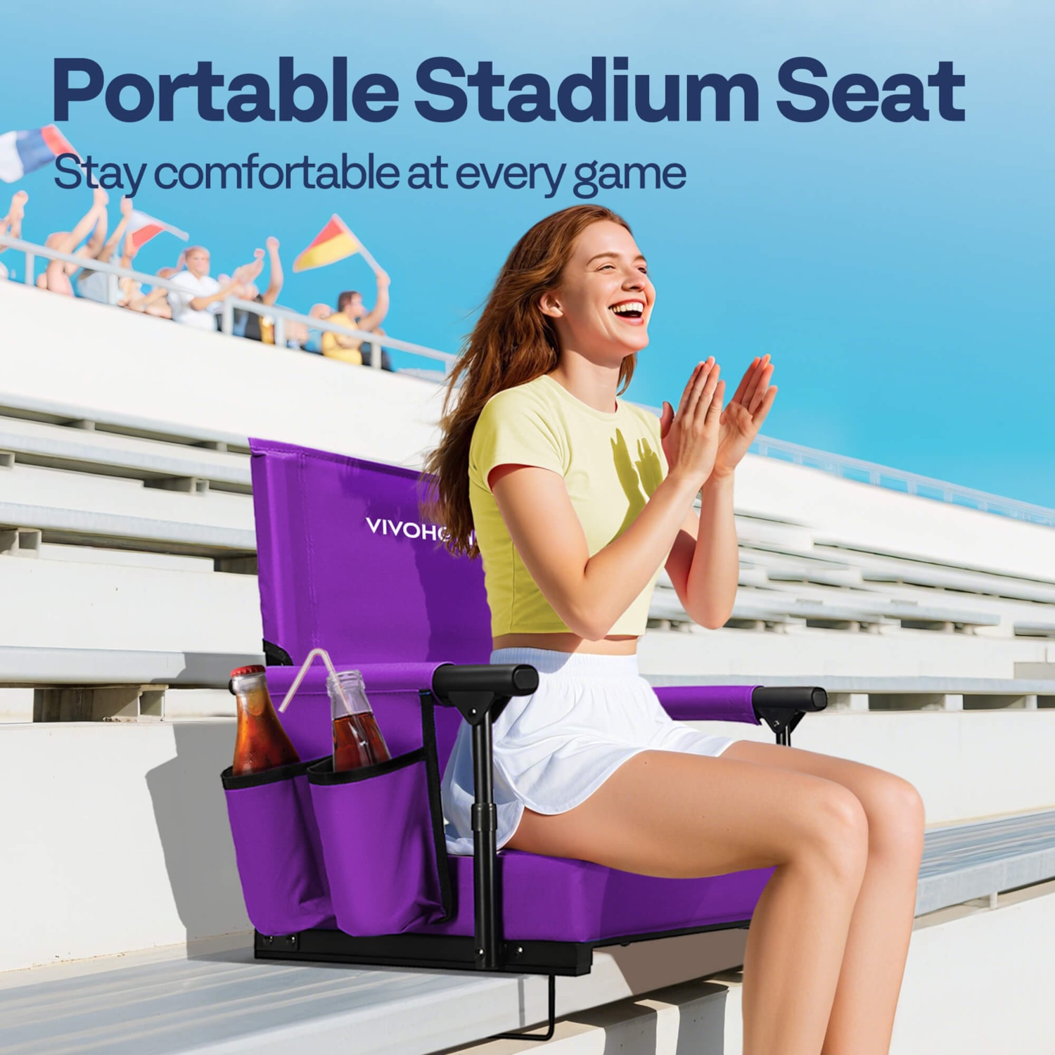 VIVOHOME Stadium Seat with Back Support and Cushion, Portable