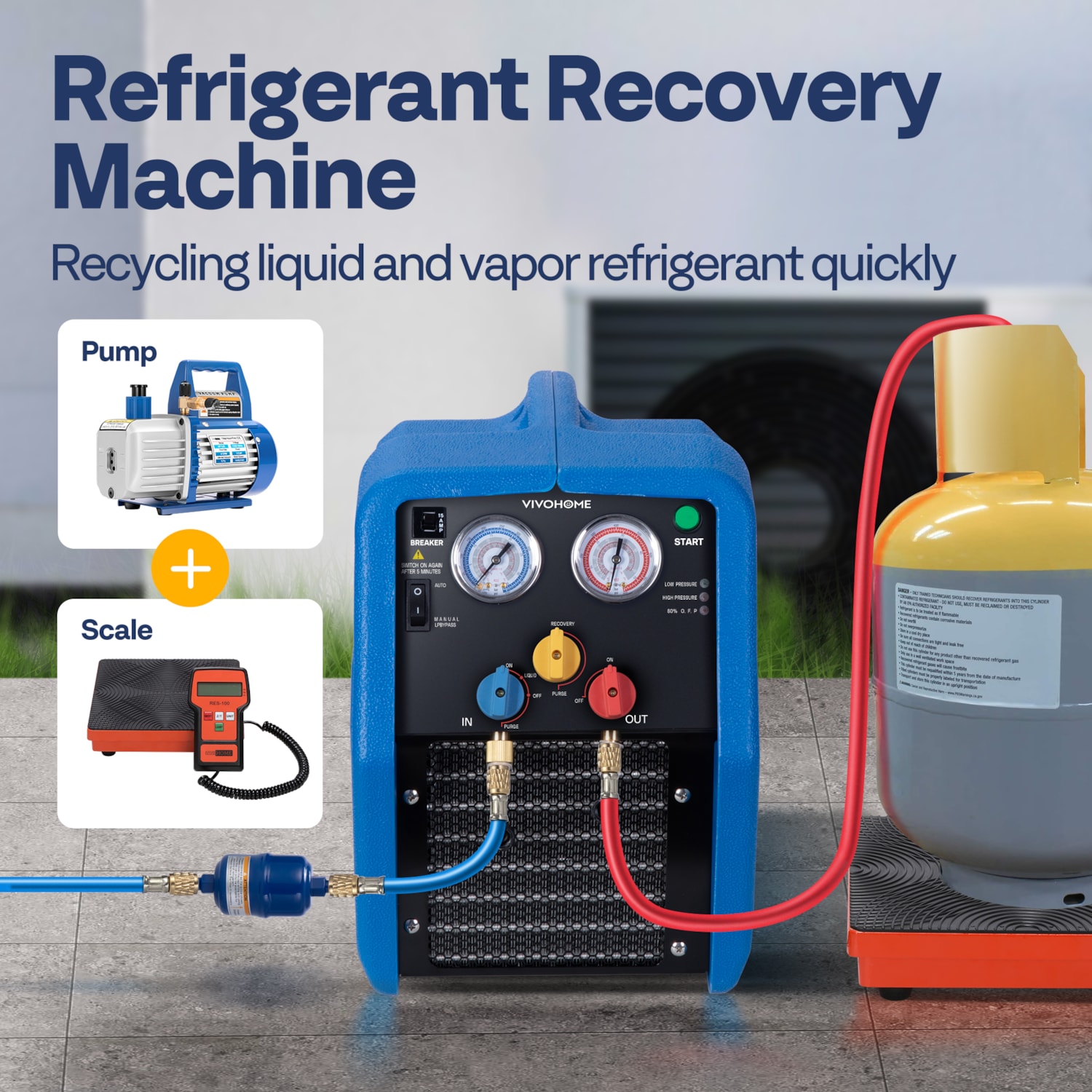 VIVOHOME R1234yf R32 3/4 HP Portable Refrigerant Recovery Machine