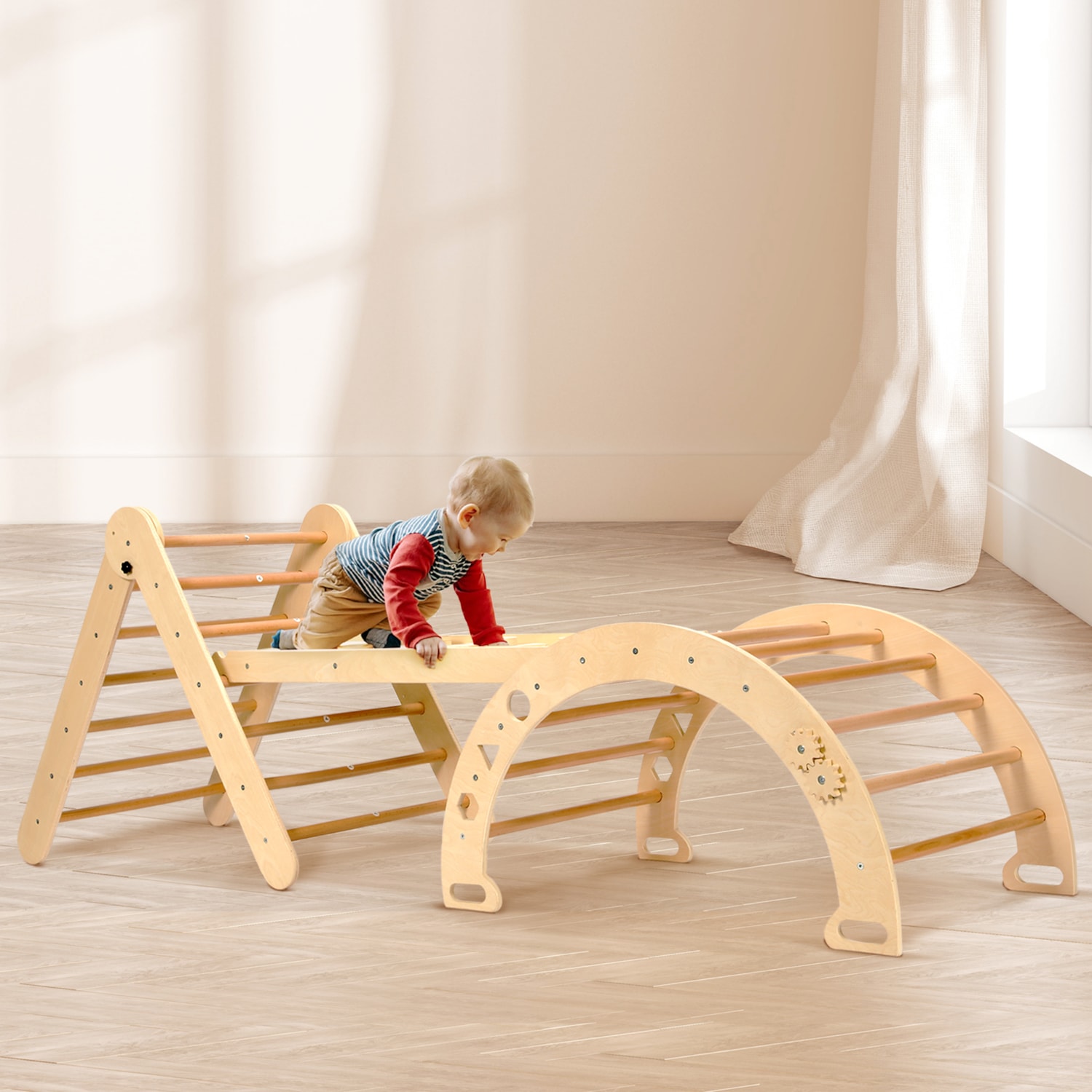 VIVOHOME in Pikler Triangle Set Wooden Climbing Toys for