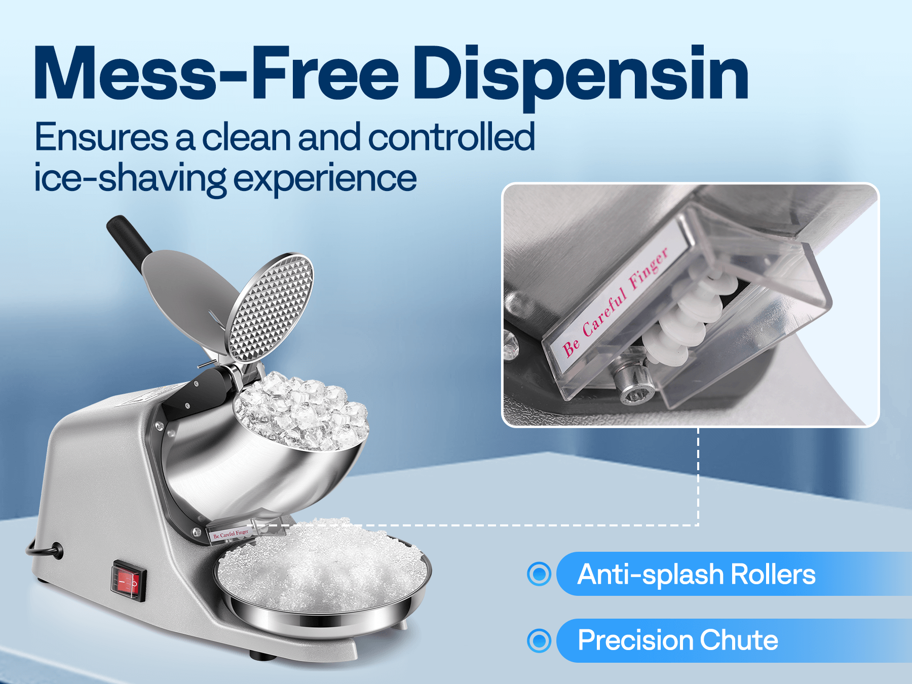 High Capacity Ice Crusher Commercial Ice Shaver Machine - 380W Power, 286lbs /hr, Stainless Steel Construction Ice Maker Machine - View #9