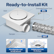 Bathroom Exhaust Fan with Energy-Saving EC Motor - 110 CFM Constant Airflow Technology, Dual Insulation, 10.2-inch Ceiling Opening (Install Kit, 4-in Duct Included)