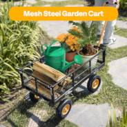 VIVOHOME Heavy Duty 550 Lbs Capacity Mesh Steel Garden Cart Folding Utility Wagon with Removable Sides (Black)