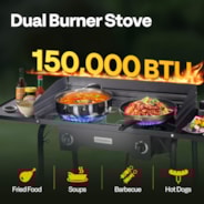 VIVOHOME 2 Burner Outdoor Propane Stove, Heavy Duty Gas Stove with 2 Side Panels and Windscreen, 150,000 BTU Camping Stove for Backyard Barbecues