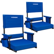 VIVOHOME Height Adjustable High Back Stadium Seats with Back Support and Cushion, 2 Pack Portable Bleacher Chairs with Cup Holder and Shoulder Strap, Blue