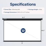 VIVOHOME 100 Inch Manual Pull Down Projector Screen, 16:9 HD Retractable Widescreen for Movie Home Theater Cinema Office Video Game, Black