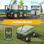 VIVOHOME Heavy Duty 880 Lbs Capacity Mesh Steel Garden Cart Folding Utility Wagon with Removable Sides and 4.10/3.50-4 inch Wheels (Green)