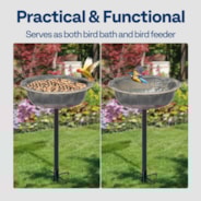 VIVOHOME Polyresin Bird Bath Bowl with Metal Stake, 29 Inch Height Outdoor Freestanding Birdfeeder, Capacity 1.4 Gallons, 5-Pronged Base, Gray