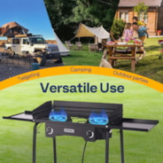 VIVOHOME 2 Burner Outdoor Propane Stove, Heavy Duty Gas Stove with 2 Side Panels and Windscreen, 150,000 BTU Camping Stove for Backyard Barbecues