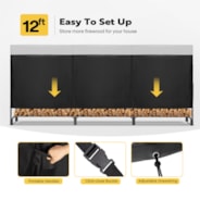 VIVOHOME 12ft Firewood Log Rack Cover, Heavy Duty 600D Oxford Outdoor Weather Resistant Fire Wood Storage Holder Cover with Zipper and Hook Loop Tape