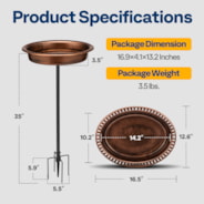 VIVOHOME Oval Polyresin Bird Bath Bowl with Metal Stake, 29 Inch Height Outdoor Freestanding Birdfeeder, Capacity 1.3 Gallons, 5-Pronged Base, Bronze