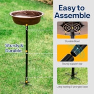 VIVOHOME Polyresin Bird Bath Bowl with Metal Stake, 29 Inch Height Outdoor Freestanding Birdfeeder, Capacity 1.4 Gallons, 5-Pronged Base, Bronze