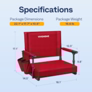 VIVOHOME 2 Pack Portable Stadium Seats with Back Support and Cushion Red