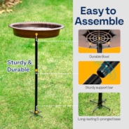 VIVOHOME Oval Polyresin Bird Bath Bowl with Metal Stake, 29 Inch Height Outdoor Freestanding Birdfeeder, Capacity 1.3 Gallons, 5-Pronged Base, Bronze