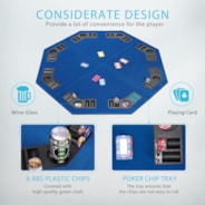 VIVOHOME 48 Inch Foldable 8-Player Texas Poker Card Table Top Layout Portable Anti-Slip Rubber Board Game Mat with Cup Holders and Carrying Bag, Blue
