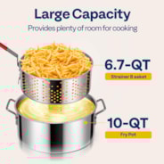 VIVOHOME 10Qt Stainless Steel Fish Fryer Pot with Thermometer and Lid, Deep Fryer with 6.7Qt Basket for Cooking Chicken Wings, Seafood, French Fries