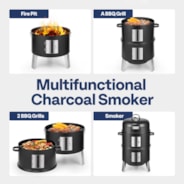 VIVOHOME 3-in-1 Vertical Charcoal Smoker, BBQ Smoker Grill with Built-in Thermometer, Air Vent, and 2 Access Doors, Idea for Parties, Backyard, Barbecues