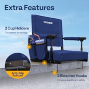 VIVOHOME Stadium Seat with Back Support and Cushion, Portable Bleacher Chair with Cup Holder and Shoulder Strap, Navy Blue