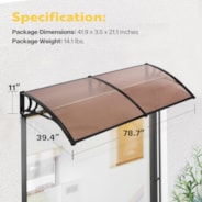 VIVOHOME Polycarbonate Window Door Awning Spliced Canopy Brown with Black Bracket 40 Inch x 80 Inch