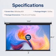 VIVOHOME 80 Inch Manual Pull Down Projector Screen, 16:9 HD Retractable Widescreen Matte for Movie Home Theater Cinema Office Video Game, Black