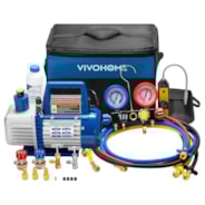 VIVOHOME Upgraded 4CFM 1/3 HP 1-Stage HVAC Vacuum Pump and 4 Way AC Manifold Gauge Set with Leak Detector, 5ft Hoses & Accessories for R134a R12 R22 R502 R410a Automotive Air Conditioner Maintenance