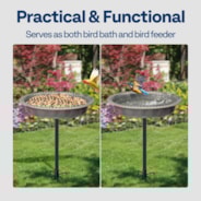 VIVOHOME Oval Polyresin Bird Bath Bowl with Metal Stake, 29 Inch Height Outdoor Freestanding Birdfeeder, Capacity 1.3 Gallons, 5-Pronged Base, Gray
