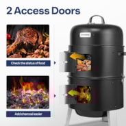 VIVOHOME 3-in-1 Vertical Charcoal Smoker, BBQ Smoker Grill with Built-in Thermometer, Air Vent, and 2 Access Doors, Idea for Parties, Backyard, Barbecues