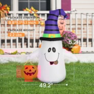 VIVOHOME 5FT Halloween Inflatable Yard Decor, White Ghost with Pumpkin, Outdoor Blow Up with Built-in LED Light for Lawn, Garden, Party