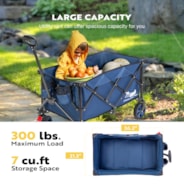 VIVOHOME 200L Collapsible Wagon 300lbs Heavy Duty Folding Utility Garden Cart Foldable Beach Wagons Large Capacity for Camping Picnic - Blue