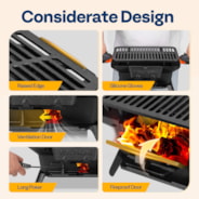 VIVOHOME Rectangle Cast Iron Charcoal Grill with Double-Sided Grate, Portable Outdoor BBQ Grill, Compact Tabletop Grill Stove (Note: The charcoal grid is made of stainless steel, not cast iron)