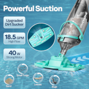 VIVOHOME Cordless Pool Vacuum with Telescopic & Extension Poles 9.12ft, 18.5 GPM Suction, 60-Min Run Time, Handheld Cleaner Rechargeable with Battery Indicator for Pools/Spas/Hot Tubs - Green