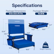 VIVOHOME Height Adjustable High Back Stadium Seats with Back Support and Cushion, 2 Pack Portable Bleacher Chairs with Cup Holder and Shoulder Strap, Blue