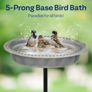 VIVOHOME Oval Polyresin Bird Bath Bowl with Metal Stake, 29 Inch Height Outdoor Freestanding Birdfeeder, Capacity 1.3 Gallons, 5-Pronged Base, Gray