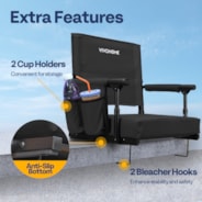 VIVOHOME Stadium Seat with Back Support and Cushion, Portable Bleacher Chair with Cup Holder and Shoulder Strap, Black
