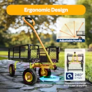 VIVOHOME Heavy Duty 550 Lbs Capacity Mesh Steel Garden Cart Folding Utility Wagon with Removable Sides (Black)