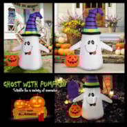 VIVOHOME 5FT Halloween Inflatable Yard Decor, White Ghost with Pumpkin, Outdoor Blow Up with Built-in LED Light for Lawn, Garden, Party