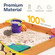 VIVOHOME 35 Inch x 35 Inch Kids Wooden Sandbox with 4 Built-in Corner Seats, Bottomless Sandbox with Liner for Home Backyard Beach Outdoor