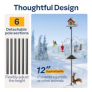 VIVOHOME 92 Inch Bird Feeder Pole with Squirrel Baffle and 4 Hooks, Outdoor Bird House Pole Mount Kit with 5 Prong, Heavy Duty Adjustable Bird Feeder Stand