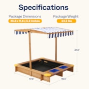 VIVOHOME 47.6 Inch x 46.5 Inch Wooden Sandbox with 2 Plastic Side Containers, Kids Sandbox with Rotatable UV-Resistant Canopy for Home Backyard Beach Outdoor