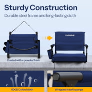 VIVOHOME Stadium Seat with Back Support and Cushion, Portable Bleacher Chair with Cup Holder and Shoulder Strap, Navy Blue