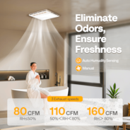 Bathroom Exhaust Fan with 1800W PTC Heater, Humidity Sensor & LED Light, Ceiling Mount Ventilation Fan, 160 CFM DC Motor, 3 Color Temperatures, Remote Control, Oscillating Louver