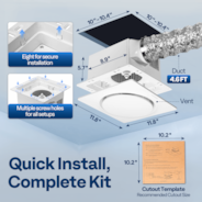 VIVOHOME AutoFlow Bathroom Exhaust Fan with Humidity Sensor (30-110-160CFM) - Energy-Saving EC Motor, Dual Insulation, Constant Airflow Technology (Install Kit, 4-in Duct Included)