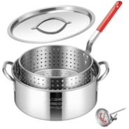 VIVOHOME 10Qt Stainless Steel Fish Fryer Pot with Thermometer and Lid, Deep Fryer with 6.7Qt Basket for Cooking Chicken Wings, Seafood, French Fries